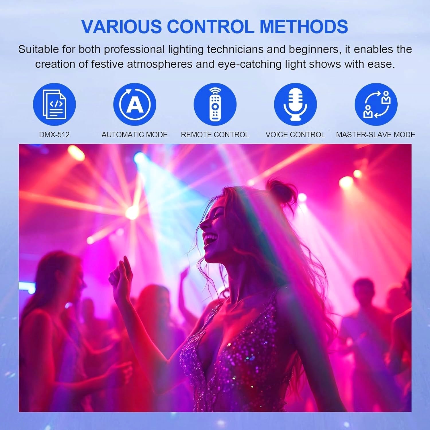 150W RGBW 4-in-1 Moving Head DJ Light with 6 Arms, Remote Control, DMX512, Sound-Activated Rotating Stage Light for Wedding, Club, KTV, Bar, and Party